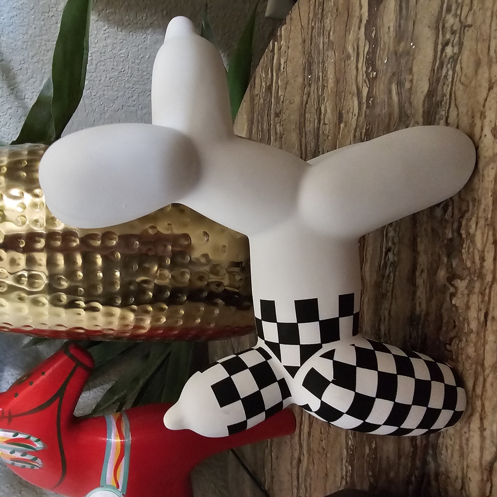 White and Black Checkered Balloon Dog Sculpture